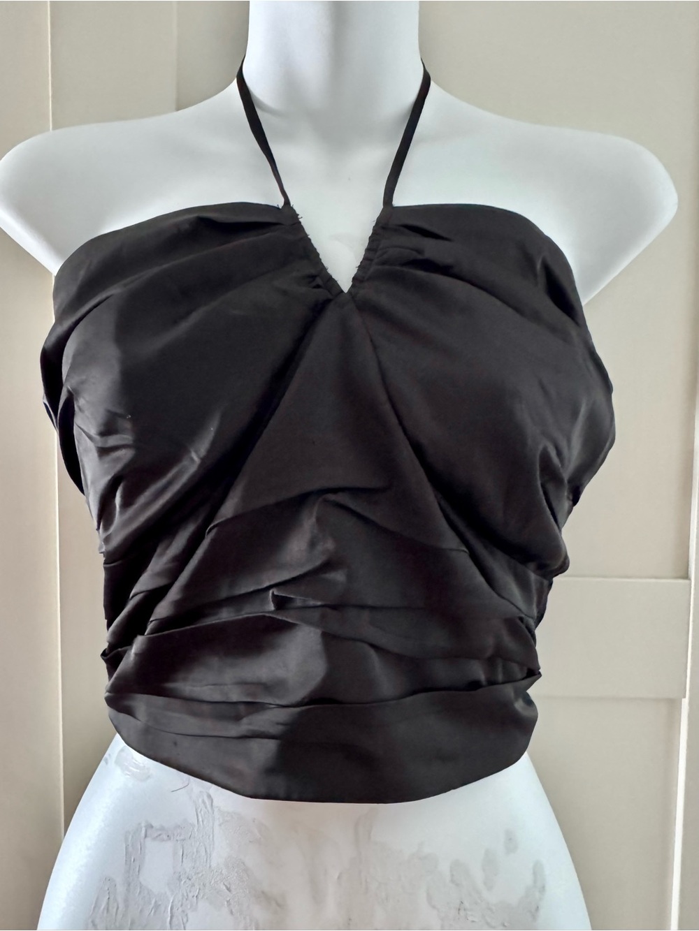 Express Black Satin Halter Ruched Camisole